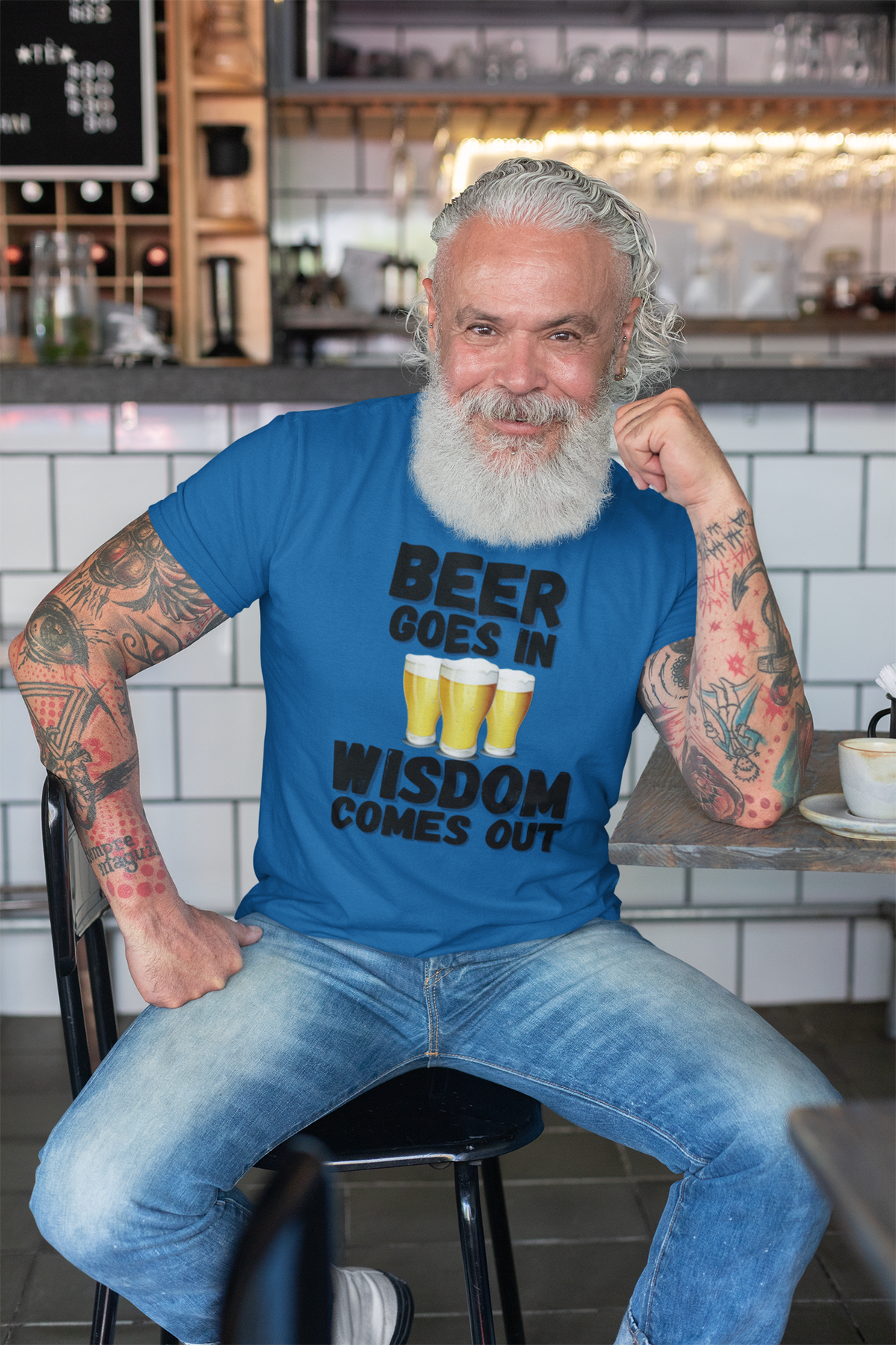 "Beer Goes In. Wisdom Comes Out" - T-Shirt (DT)