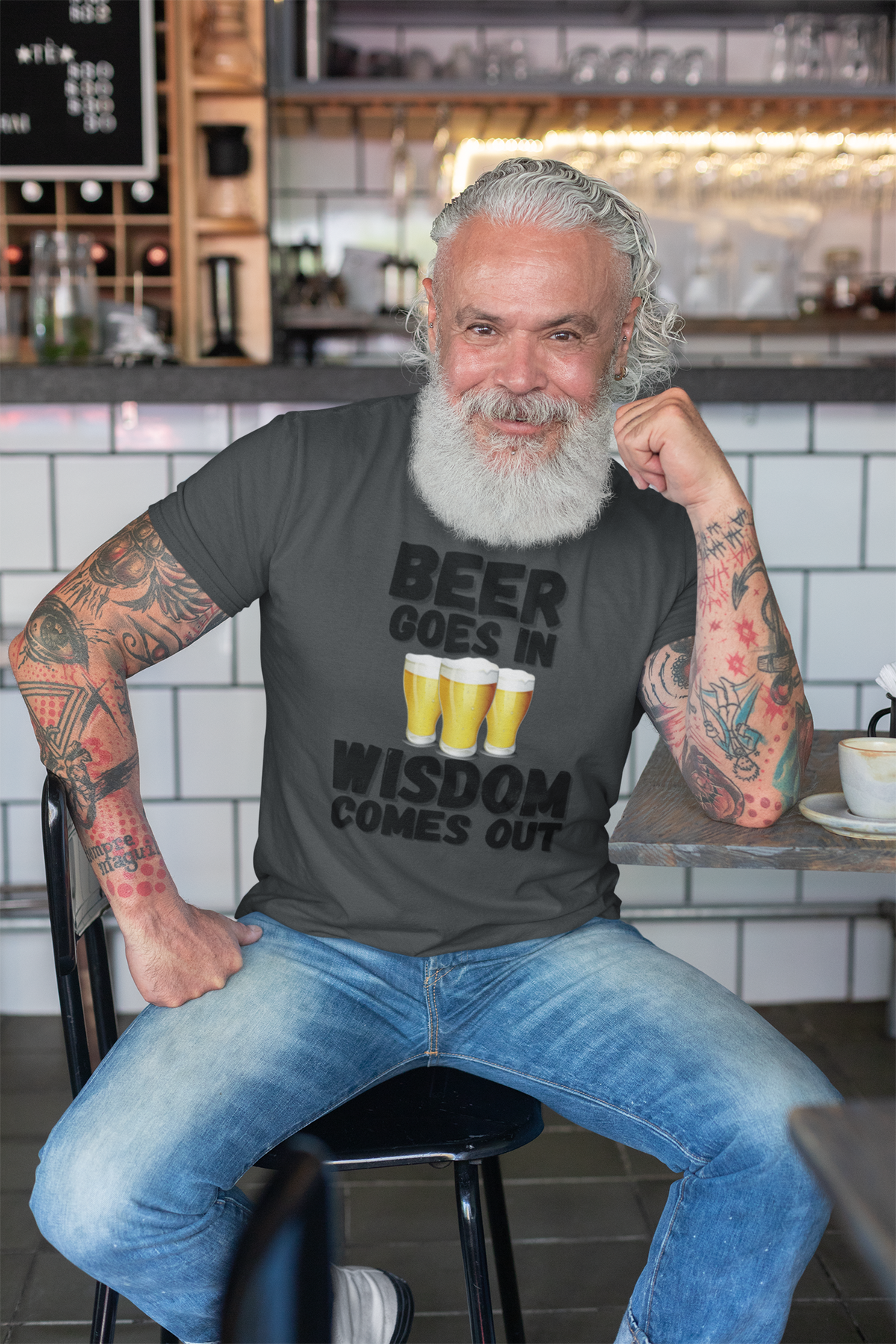 "Beer Goes In. Wisdom Comes Out" - T-Shirt (DT)