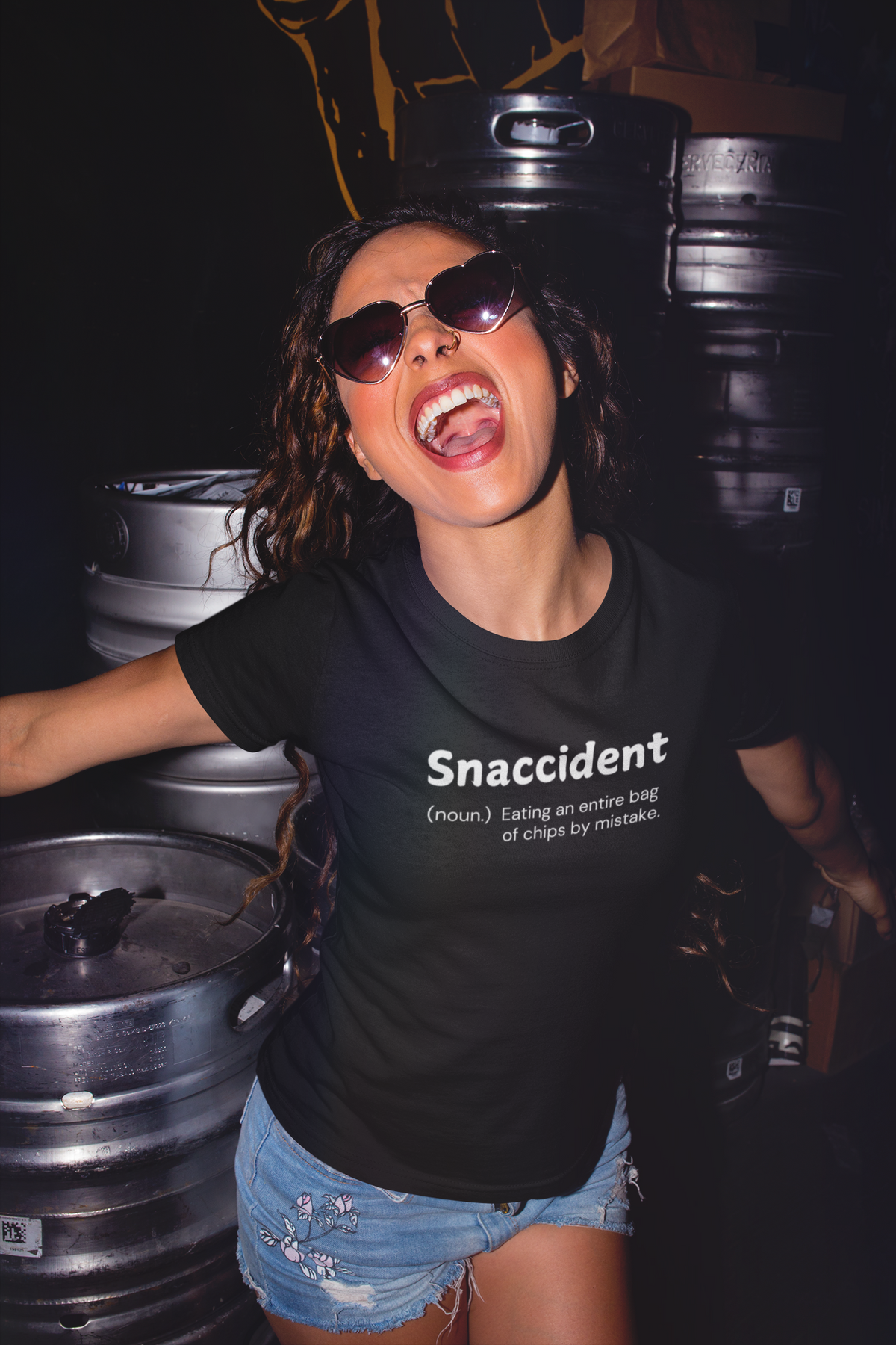 "Snaccident. (noun) Eating an entire bags of chips by mistake." - T-Shirt (LT)