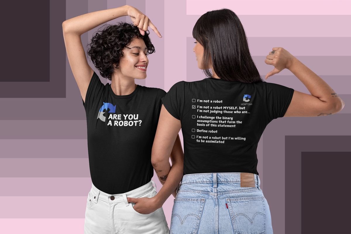 "Are you a Robot?" (Non-Judgemental version) T-Shirt (LT)(Print both sides)
