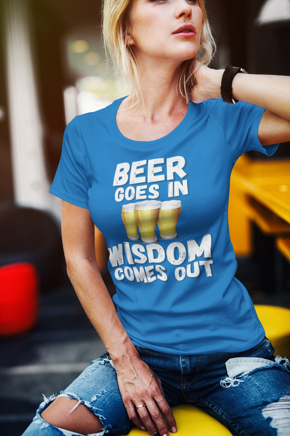 "Beer Goes In. Wisdom Comes Out" - T-Shirt (LT)
