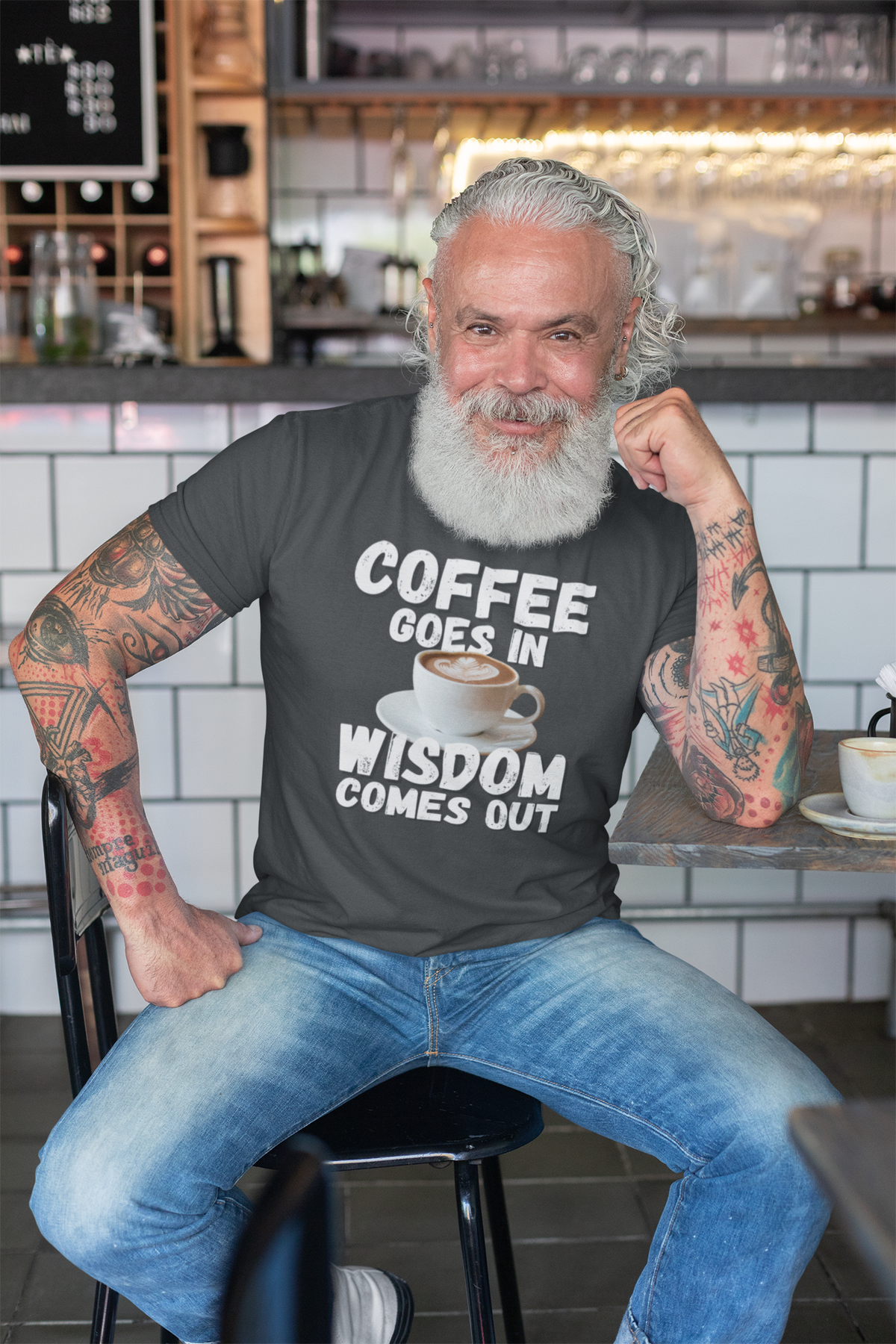 "Coffee Goes In. Wisdom Comes Out" - T-Shirt (LT)